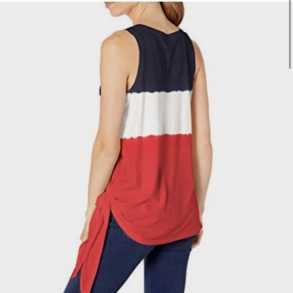 Chaps Womens Large Sleeveless Tie-Front Top Red/White/Blue - Picture 8 of 11